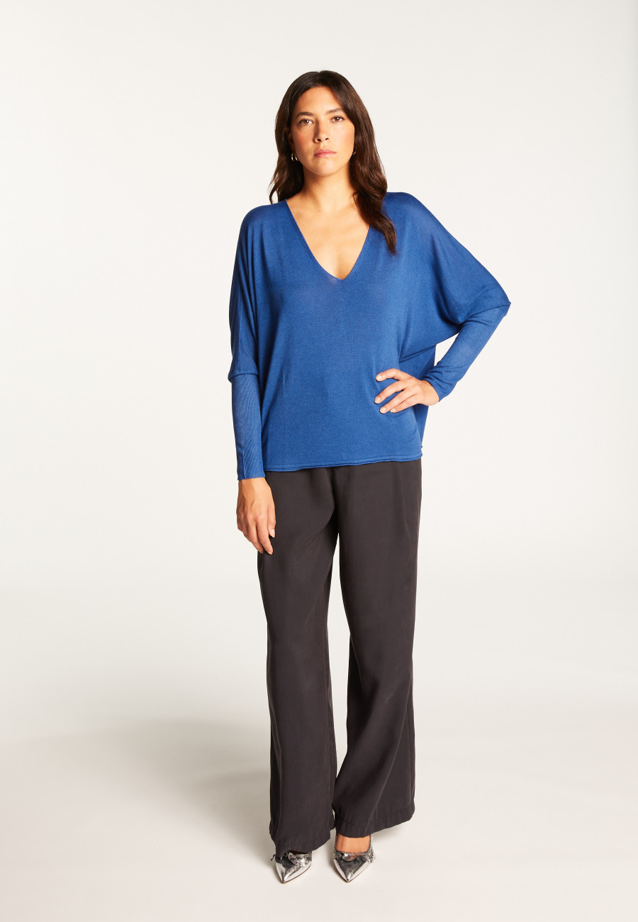 Oversized V-neck T-shirt in bamboo cashmere fiber - Rica