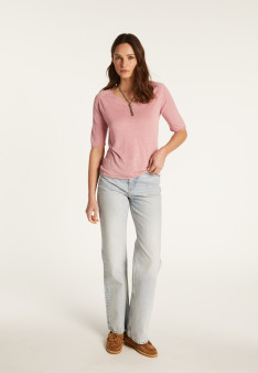 T-shirt col V en lin flammé - Bonbon