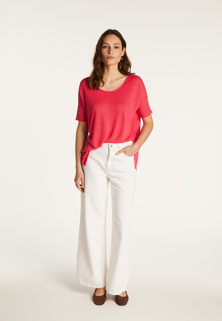 Round neck t-shirt in flamed linen - Béatrice