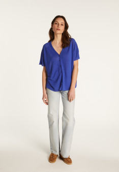 T-shirt à boutons en lin flammé - Lily