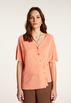 T-shirt à boutons en lin flammé - Lily
