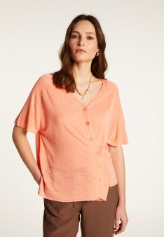 T-shirt à boutons en lin flammé - Lily