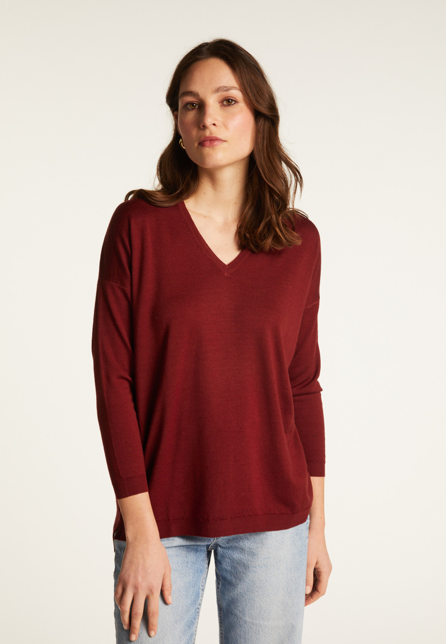 Pull à fentes col v en laine - Bernice