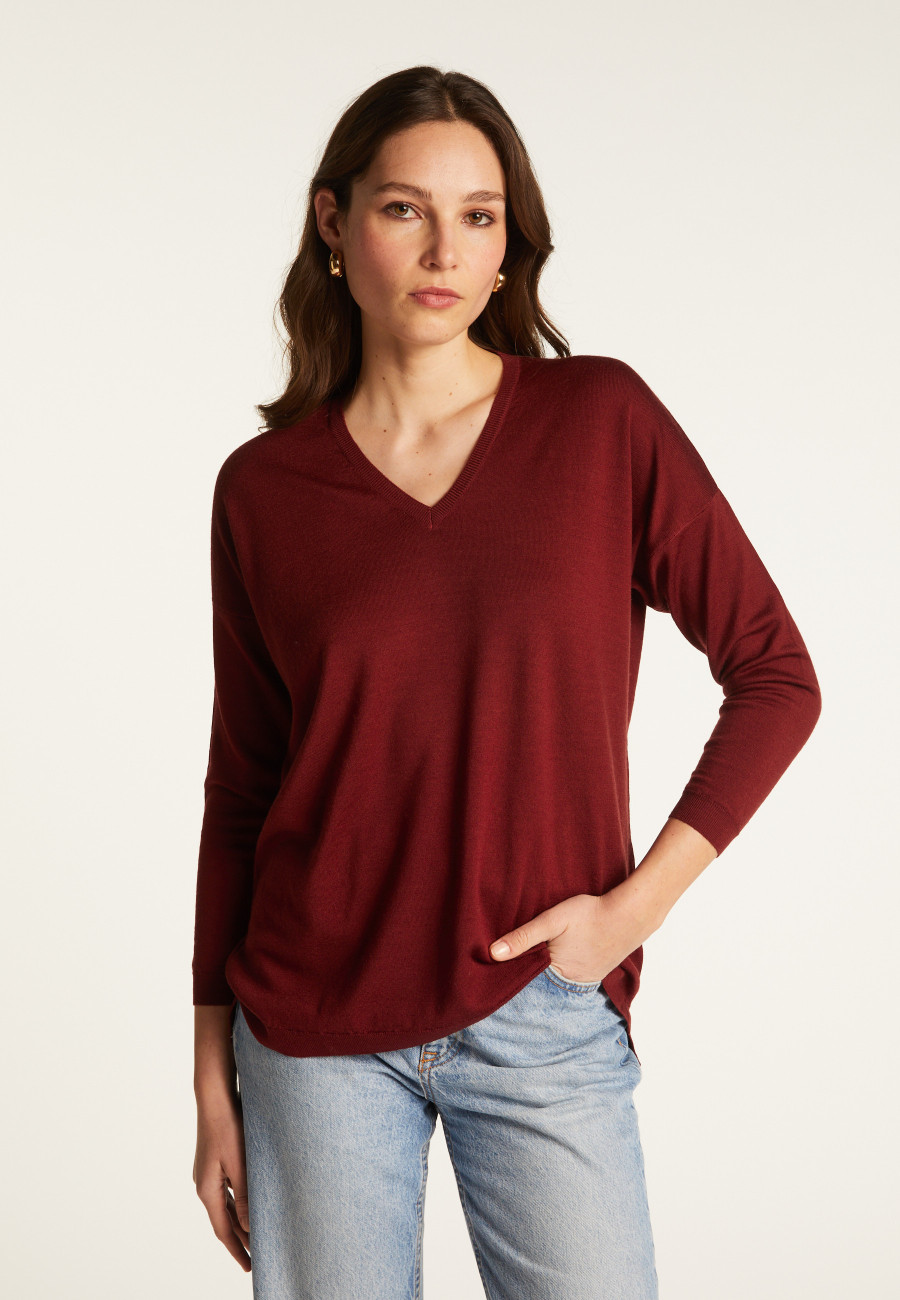 Pull à fentes col v en laine - Bernice