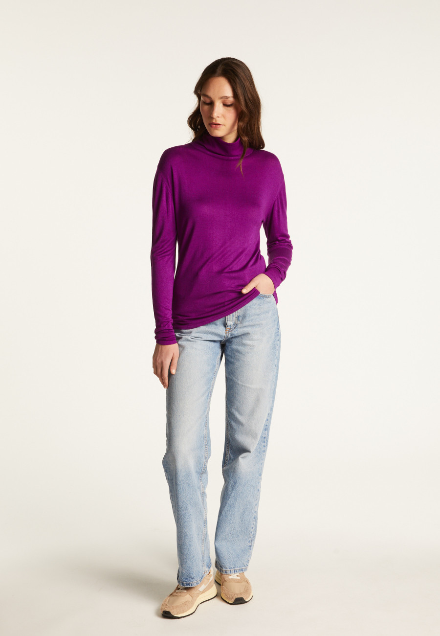 T-shirt col roulé en bambou cachemire fine maille - Aerio