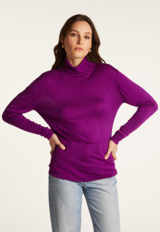 T-shirt col roulé en bambou cachemire fine maille - Aerio