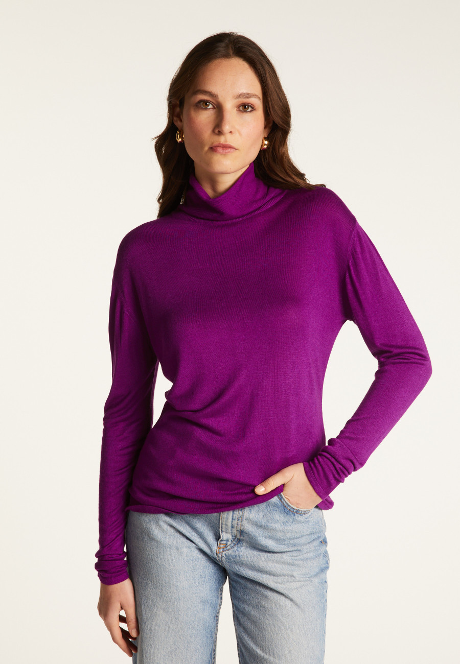 T-shirt col roulé en bambou cachemire fine maille - Aéris