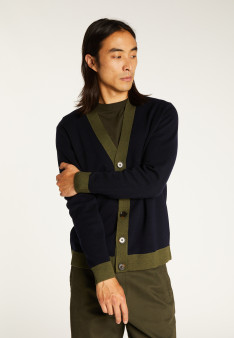 Two-tone merino wool cardigan - Silence