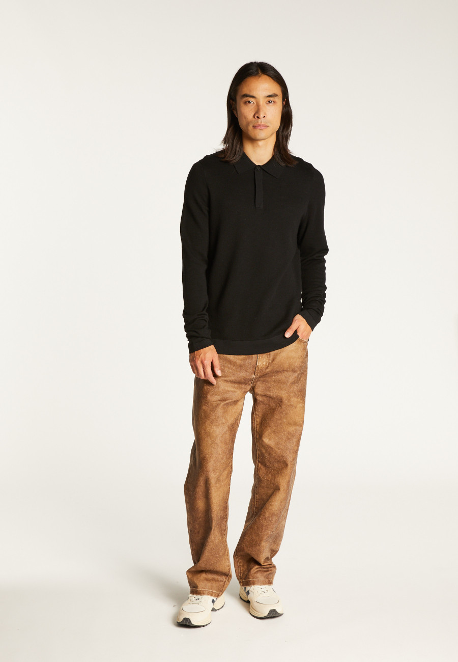 Long-sleeved polo shirt in merino wool - Sidney