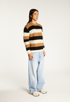Tricolor striped round-neck mohair sweater - Fox