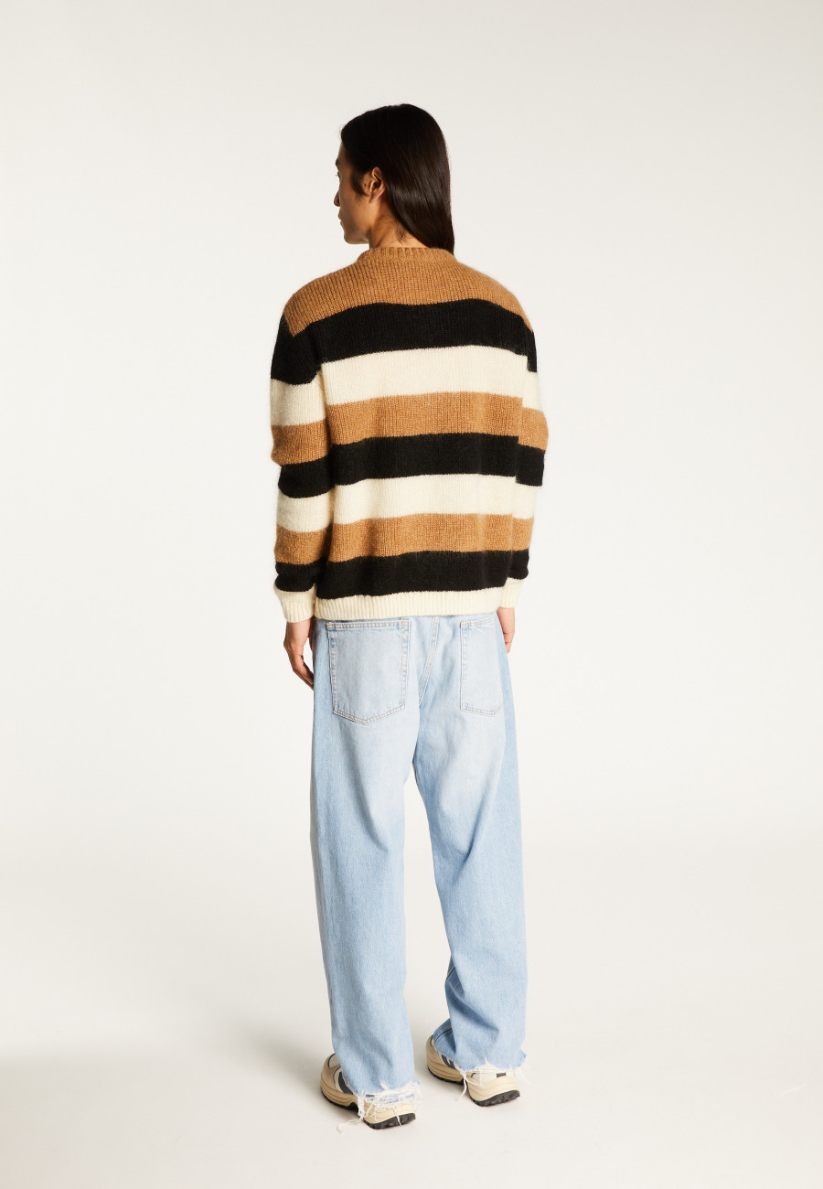Pull col rond rayé tricolore en mohair - Fox