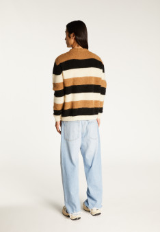 Tricolor striped round-neck mohair sweater - Fox