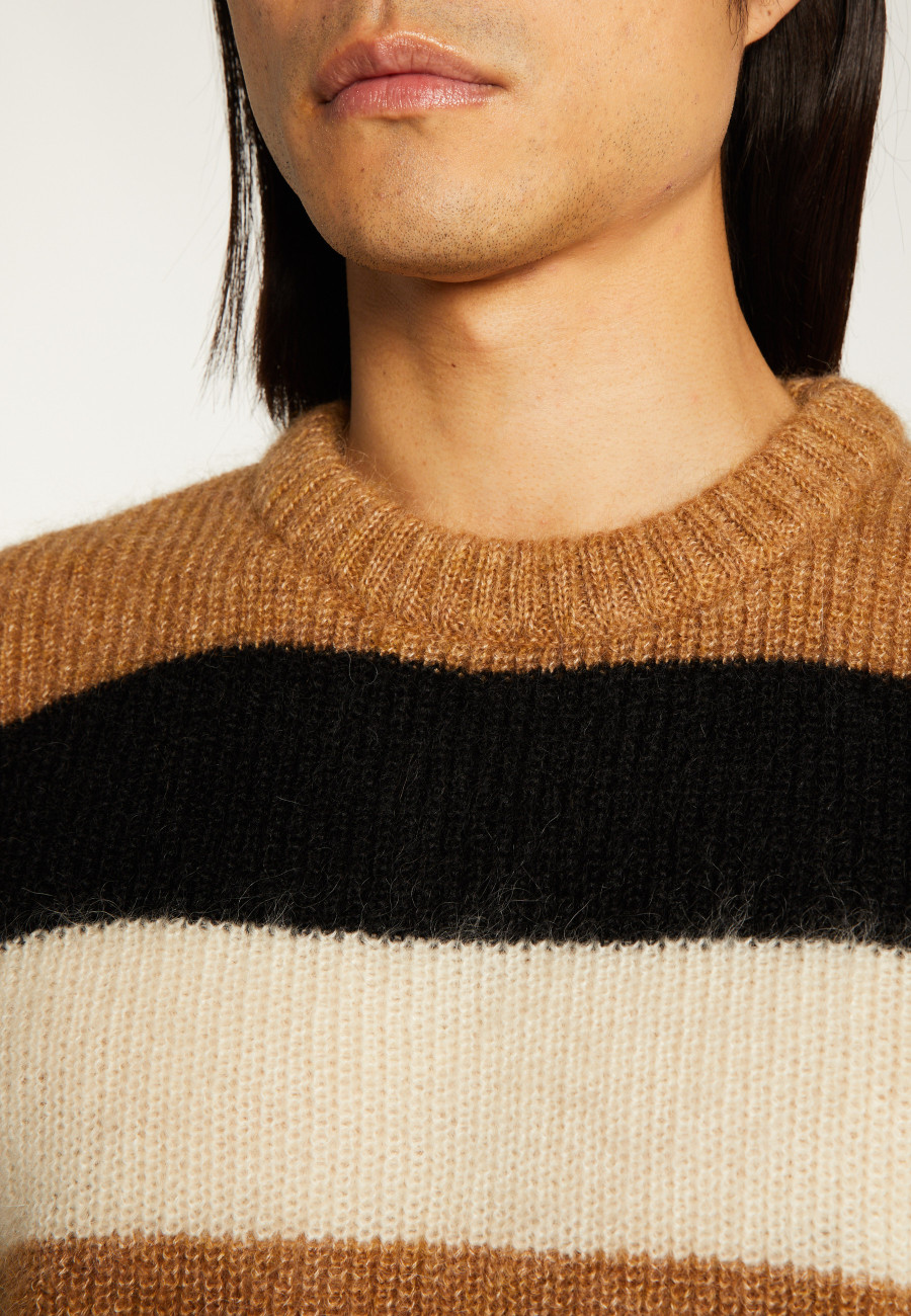 Pull col rond rayé tricolore en mohair - Fox