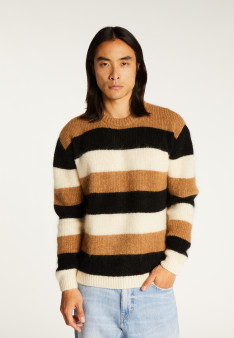 Tricolor striped round-neck mohair sweater - Fox