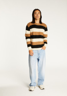 Tricolor striped round-neck mohair sweater - Fox