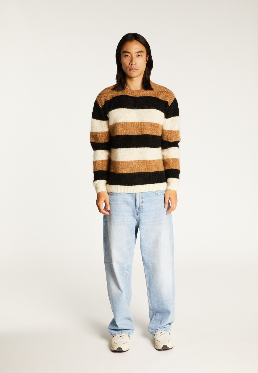 Tricolor striped round-neck mohair sweater - Fox
