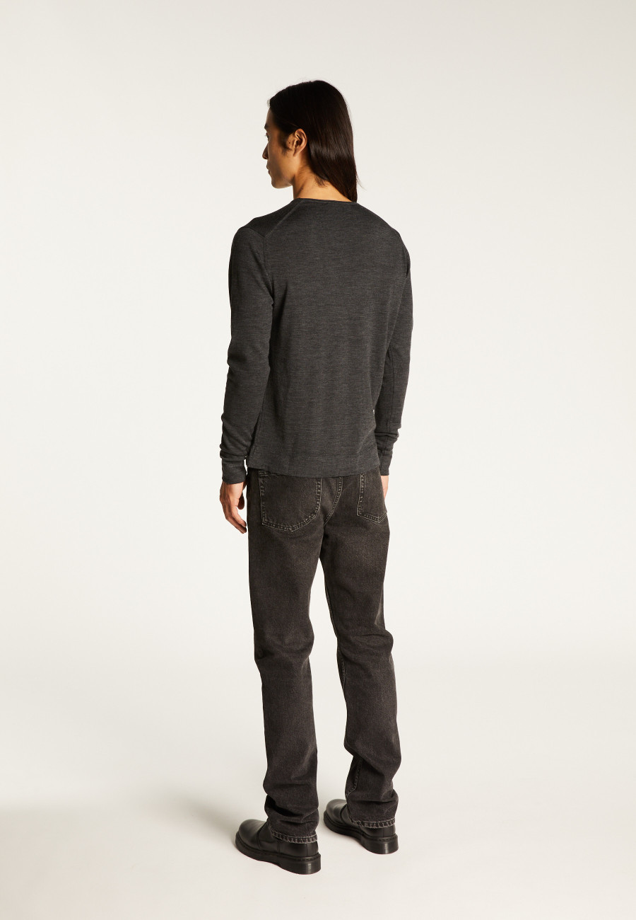 Pull col rond en laine mérinos finitions roulotées - Rythme