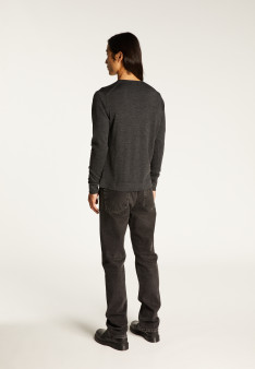 Pull col rond en laine mérinos finitions roulotées - Rythme