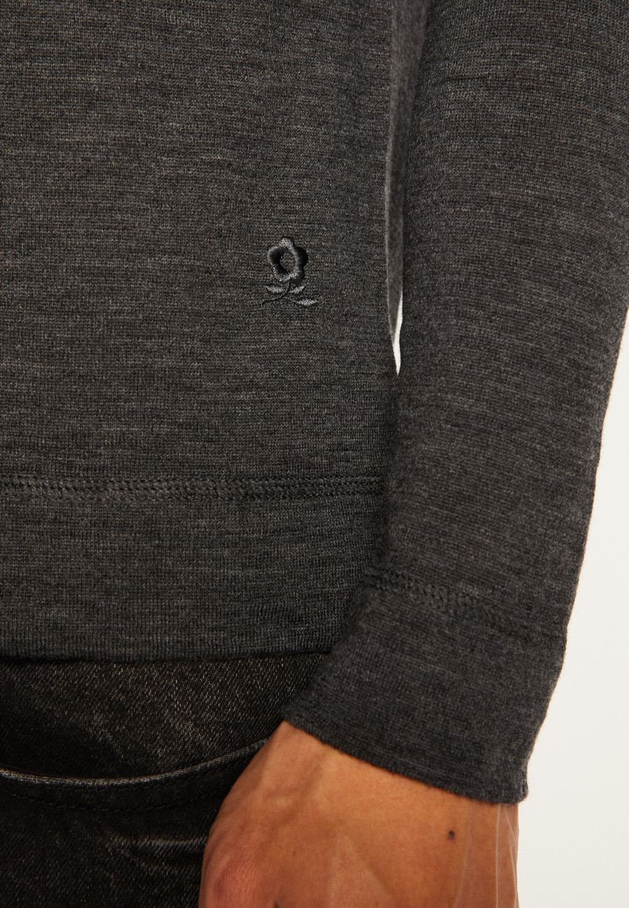 Pull col rond en laine mérinos finitions roulotées - Rythme