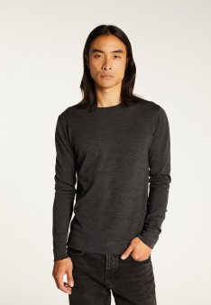 Pull col rond en laine mérinos finitions roulotées - Rythme