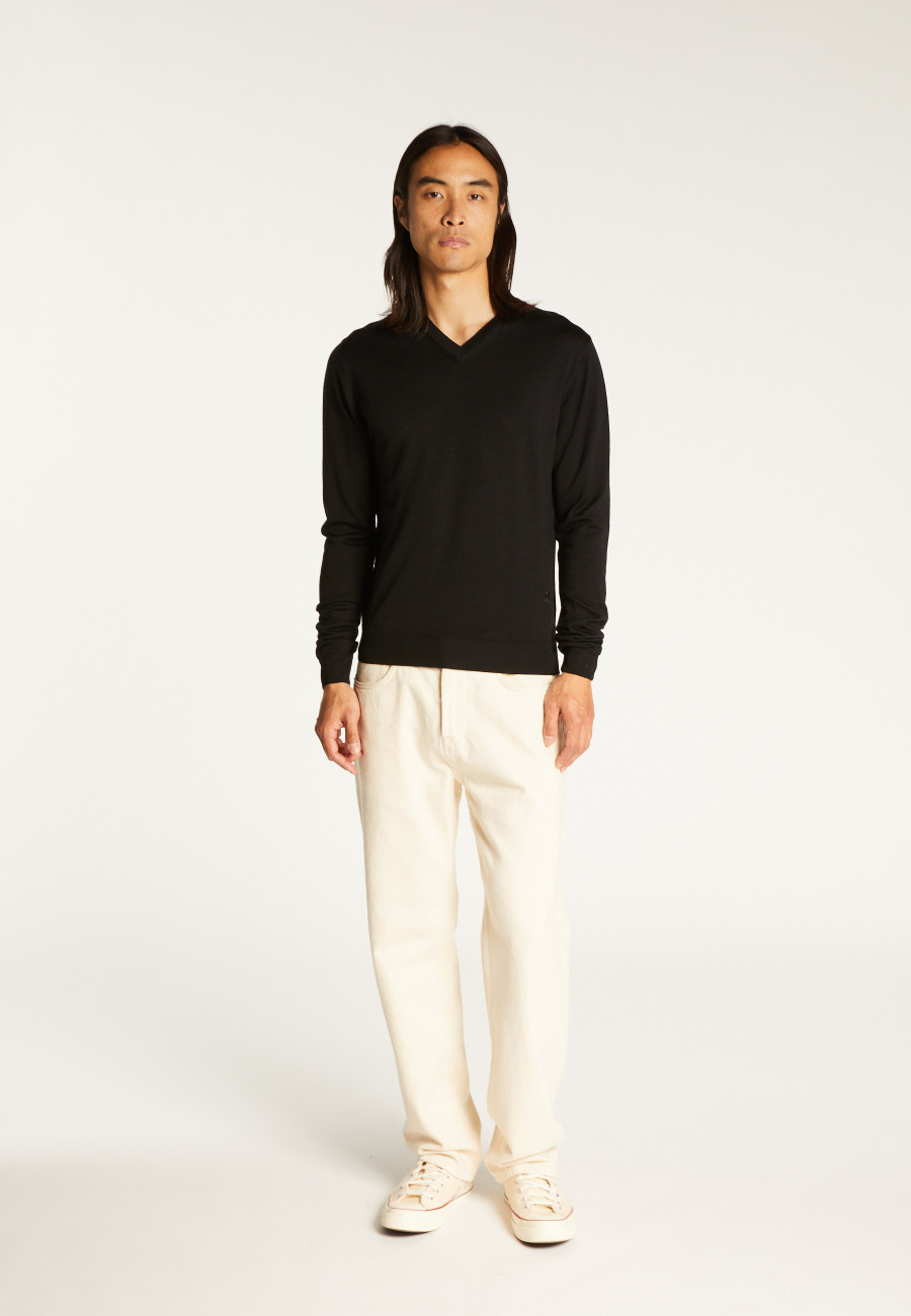 V-neck sweater with logo in merino wool - Elmo
