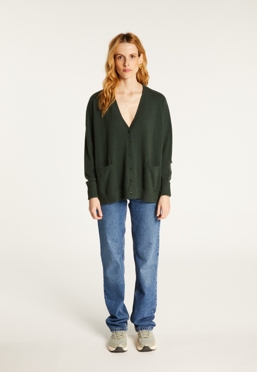 Cardigan col V boutonné à poches en cachemire - Achilla