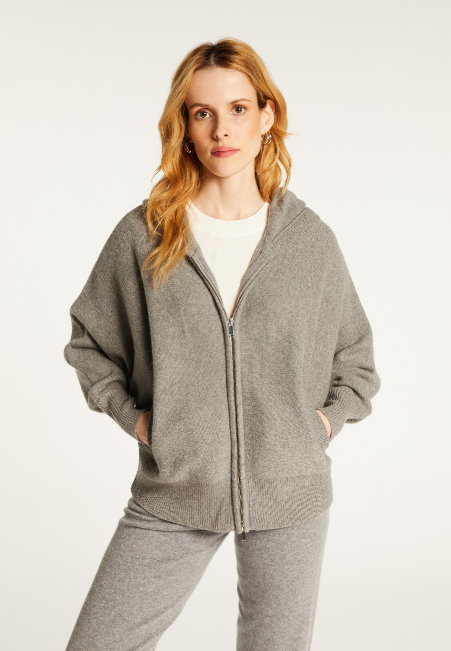Sweat zippé à capuche manches chauves souris en cachemire et laine recyclés - Albin