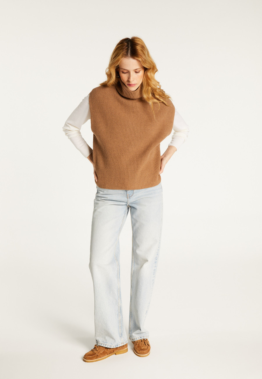 Pull col montant sans manches en cachemire et laine recyclés - Dalya