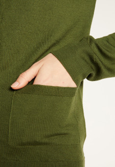Buttoned round neck cardigan with pockets in merino wool - Amalia