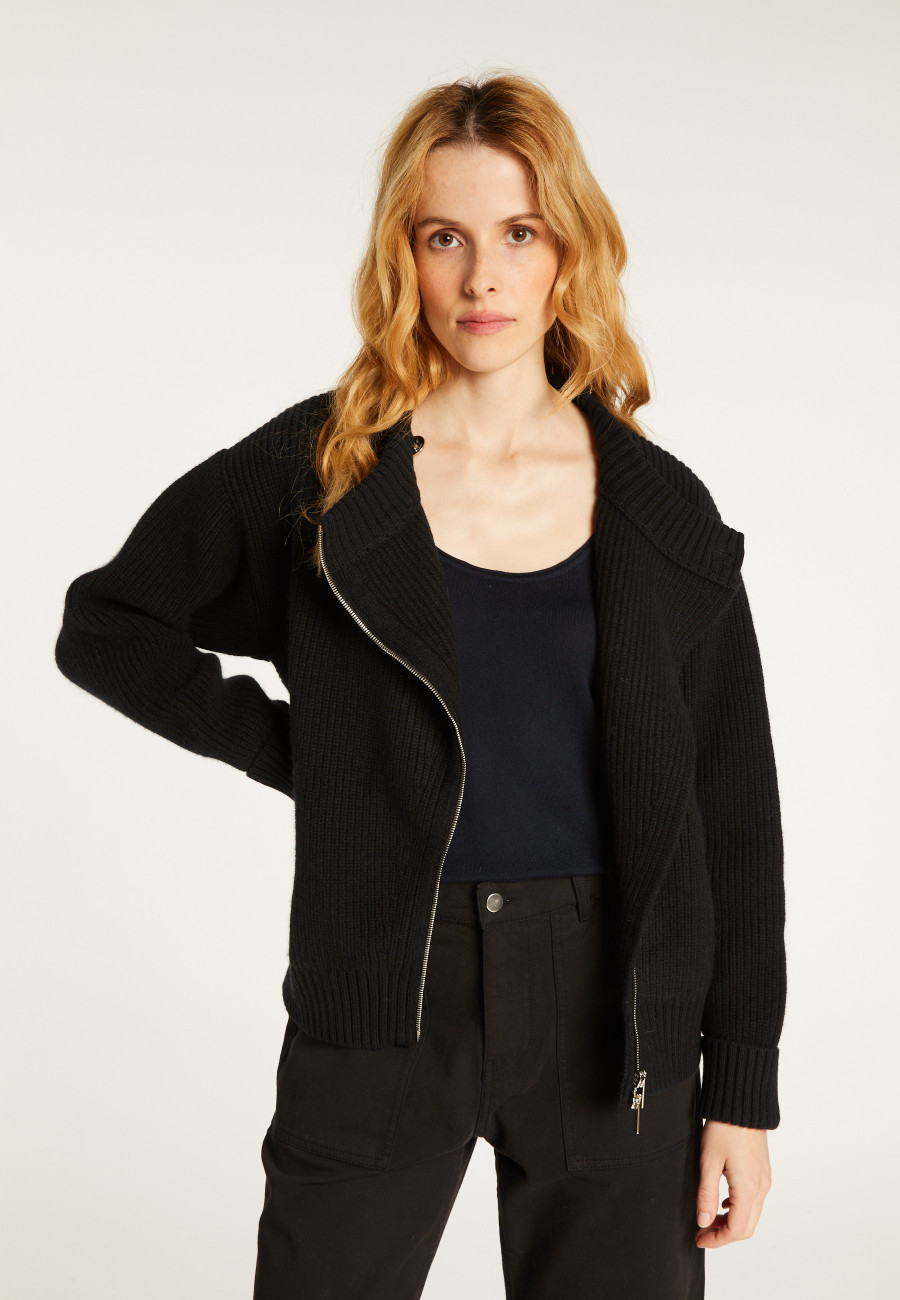 Veste zippée asymétrique en laine et cachemire - Gwenn