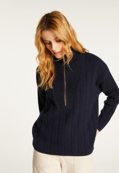 Zipped high-neck sweater in recycled cashmere and wool - Lodric