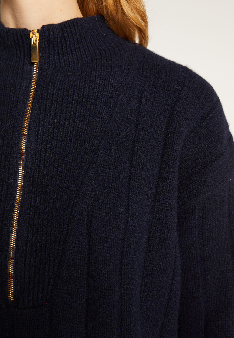 Pull col montant zippé en cachemire et laine recyclés - Lodric