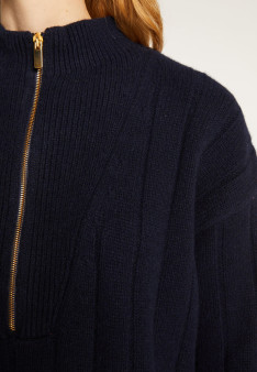 Zipped high-neck sweater in recycled cashmere and wool - Lodric