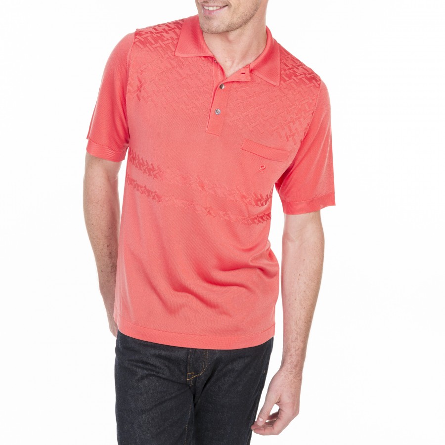 Polo motif croisillon Louis-Eugène 6070 sorbet - 15 orange