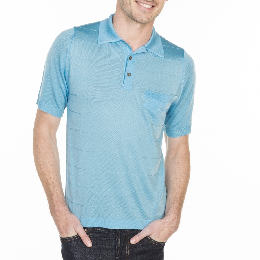 Polo à rayures en Fil Lumière Luc-Olivier 7100 celestial - 77 bleu ciel
