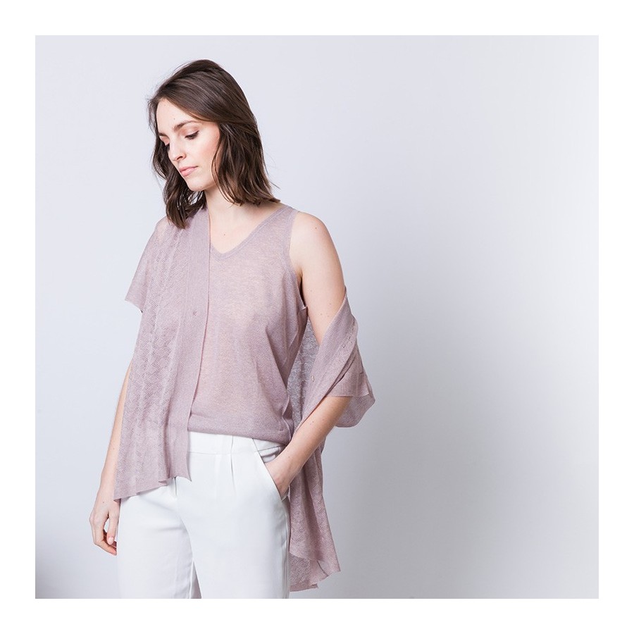 Gilet sans manches maille fantaisie Alban 6281 Rosée - 24 Rose clair
