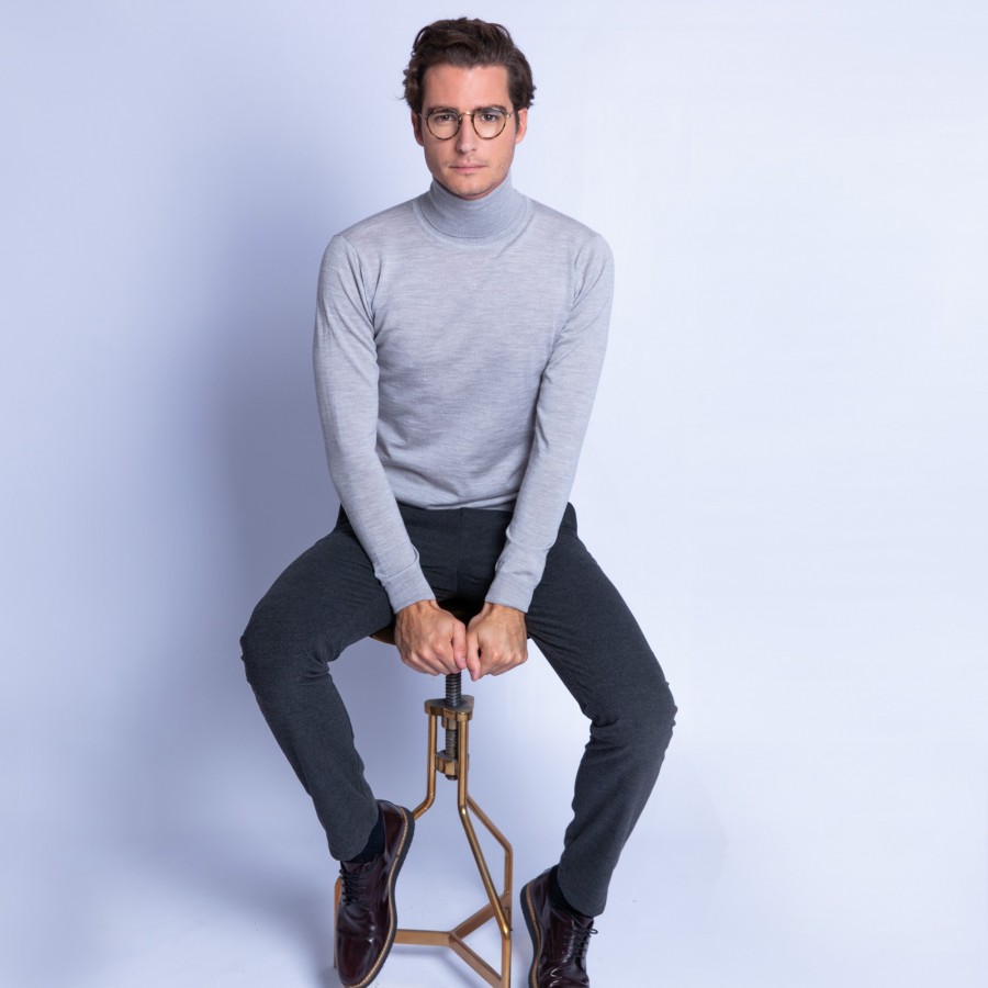 Pull col roulé en laine mérinos Finlay 6350 glace - 11 gris clair